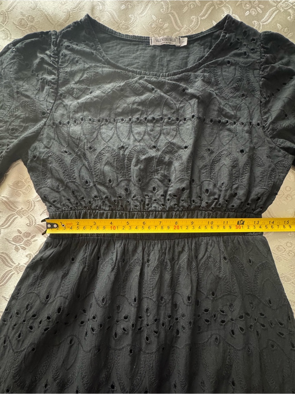 Valentina Naldi Black Cotton Eyelet Midi Dress Size S Made in Italy - Picture 8 of 9
